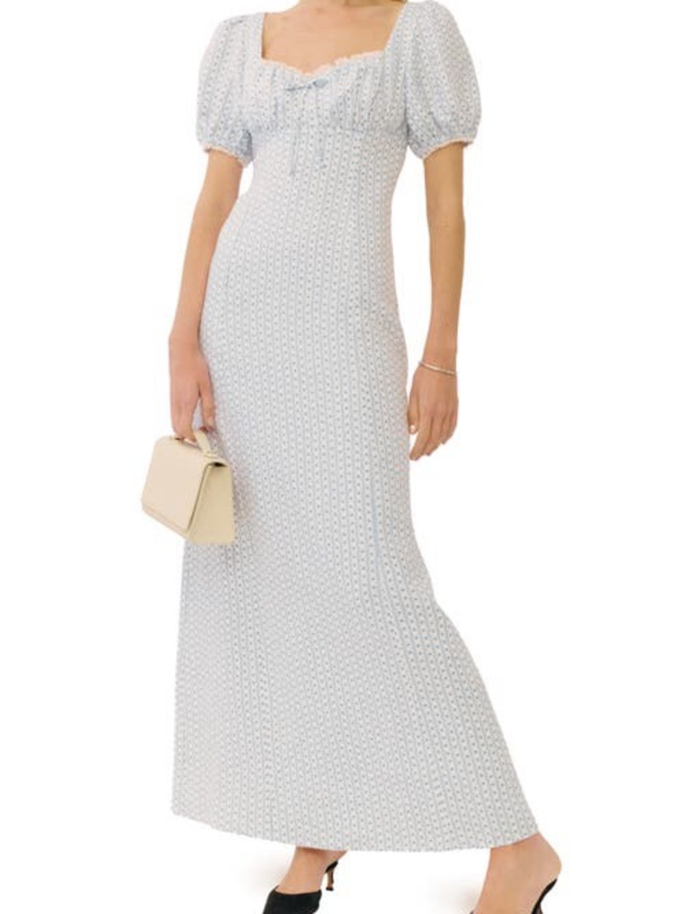 Reformation Cherise Linen Puff-Sleeve Light Blue Maxi Dress - Picture 1 of 15